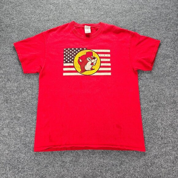 Buc-ees Tshirt Mens Large Red Patriotic American Flag Born In The USA Texas - Picture 1 of 8